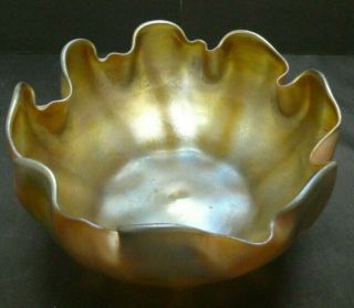Louis Comfort Tiffany Antique Favrile Iridescent Bowl Art Glass Signed LCT 4