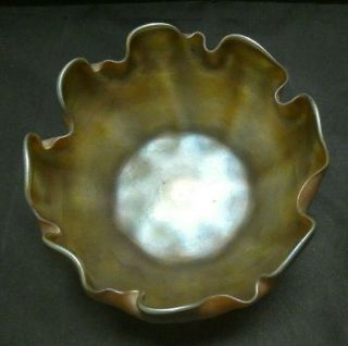 Louis Comfort Tiffany Antique Favrile Iridescent Bowl Art Glass Signed LCT 6