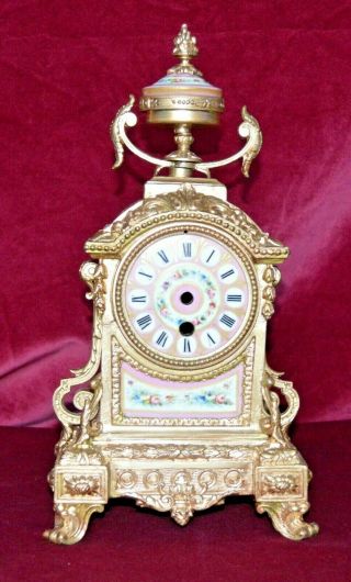 Antique Victorian French Ornate Gilt Metal Sevres Style Porcelain Clock Case