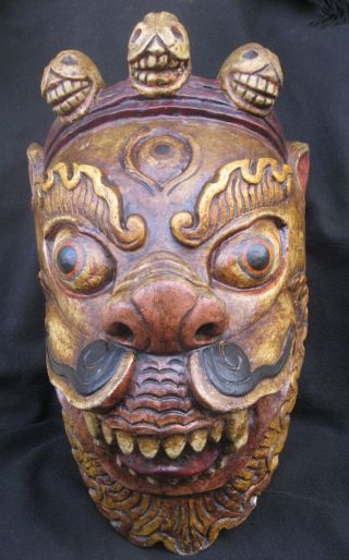 Huge Antique Master Quality Hand Carved Wooden Tibetan Tantrik Singa Mask,  Nepal