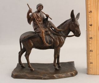 Antique Miniature Austrian Orientalist Bronze Sculpture Arab Boy On Donkey,  Nr
