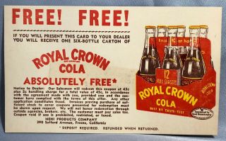 1950s Royal Crown Cola Soda Bottle 6 Pack Coupon Advertising Postcard Vintage