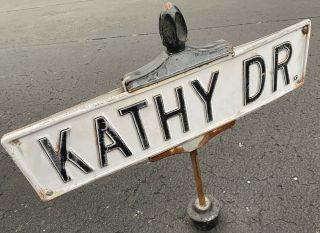 Kathy Dr Vintage Embossed Metal Street Sign Black & White Double Sides Sign