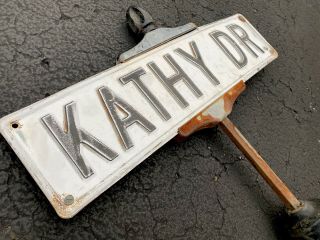 KATHY DR VINTAGE EMBOSSED METAL STREET SIGN BLACK & WHITE DOUBLE SIDES SIGN 2