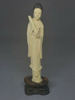 A 19th Century Chinese Carved Bovine Bone Figure Of A Goddess