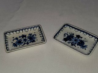Vintage Porcelain Delft Blue Trinket Tray Made In Holland Hand Painted Set Of 2