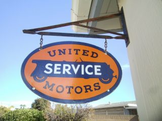United Motors Service Double Sided Porcelain Sign W/ Bracket