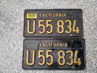 1963 Black California Commercial License Plates,  1966 Validation,  Dmv Clear,