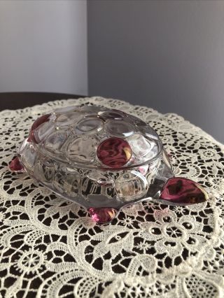 Vintage Ruby & Clear Glass Turtle Candy Dish /trinket Box Wi Lid (westmoreland?)