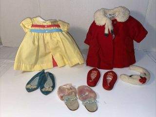 Vintage Mattel Chatty Cathy Red Velvet Coat Hat Nursery School Dress 3 Pr Shoes