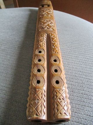 Vtg.  Balkan Hand Carved Wooden Double Flute Slavik Musical Instrument