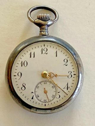 Vintage Antique 935 Silver Open Face Pocket Watch Prot Movement - For Repair