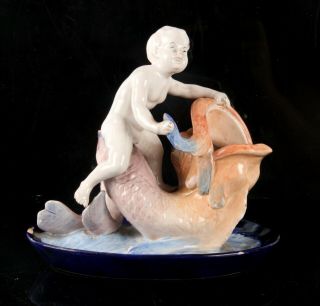 Richard Ginori Maiolica Faience Cherub And Dolphin Figure Antique Cantagalli (1)
