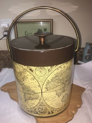 Retro Vintage Globe Atlas Old World Map Ice Bucket With Lid And Liner Barware