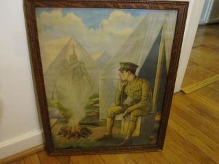 Antique World War One (wwi) James Lee Lithograph - " Memories " - W/ Orig Frame