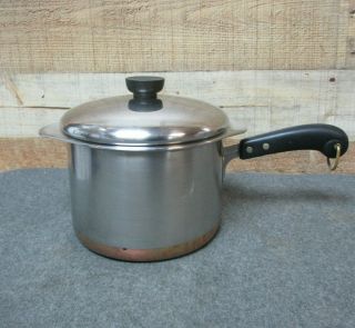 Vintage 3 - 1/2 Qt.  Revere Ware Copper Bottom Pan W/ Double Boiler Insert & Lid