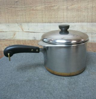 Vintage 3 - 1/2 Qt.  Revere Ware Copper Bottom Pan w/ Double Boiler Insert & Lid 2