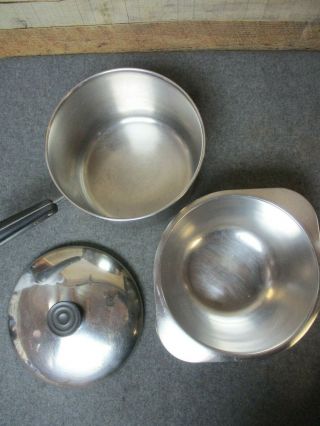 Vintage 3 - 1/2 Qt.  Revere Ware Copper Bottom Pan w/ Double Boiler Insert & Lid 3