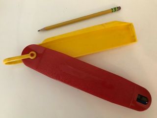 Vintage Hasbro Pocket Knife Pencil Case W/ Sharpener - - Yellow Red Plastic