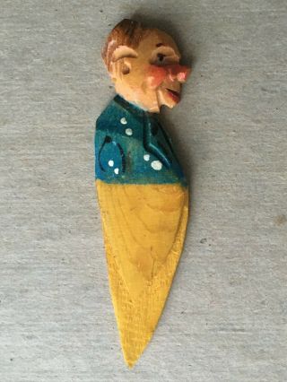 Vintage Hand Carved Wooden Bookmark Figure Of A Man