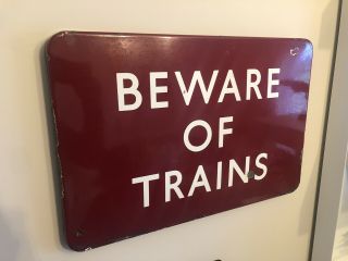 Br (m) British Railways Midland Maroon Enamel Sign - Beware Of Trains
