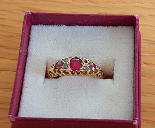 Antique Edwardian 18 Ct Gold Ruby & Diamond Ring C1909 - Fully Hallmarked