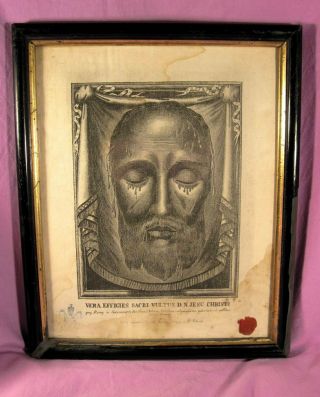 Antique Framed Veronica Veil - True Face Of Christ Relic