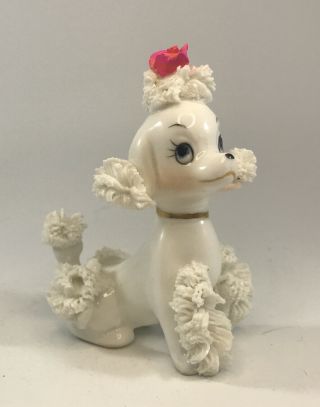 Vtg Mid Century Spaghetti Poodle Dog Figurine Pink Flower Repaired See Desc