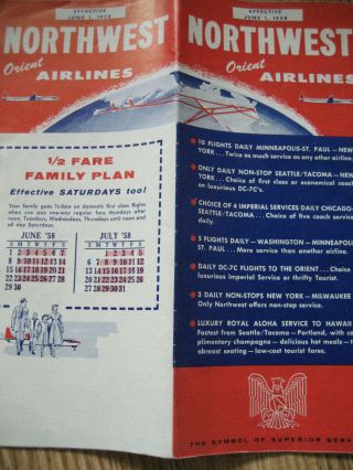 Vtg 1958 Northwest Orient Airlines Airplane Hawaii Timetable Stratocruiser