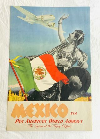Vintage / PAN AMERICAN AIRLINE / Travel Poster / Mexico 1940 5