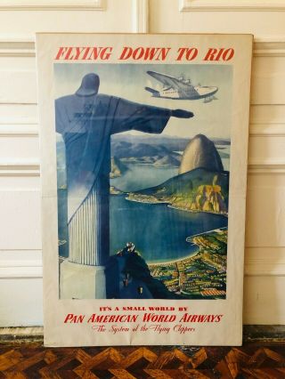 Vintage /original Pan American Airline Travel Poster / Flying Down To Rio