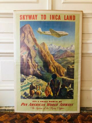 Vintage / Pan American Airline Travel Poster / Skyway To Inca Land