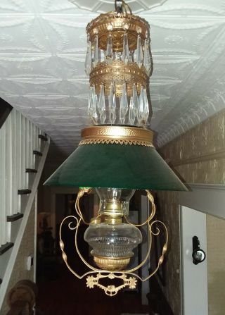 Antique Hanging Oil/kerosene Parlor Lamp