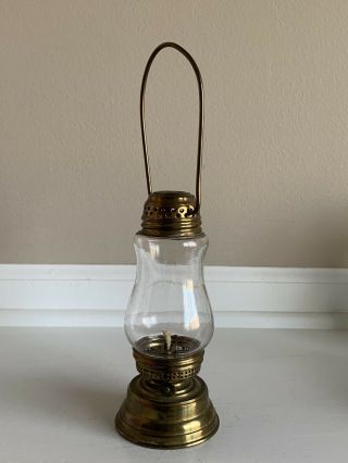 Vintage Miniature Brass Toned Metal Kerosene Oil Lantern 7”