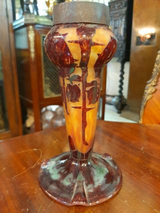 Antique Le Verre Francais Cameo Art Glass Small Lamp Base Marrons