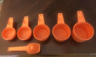 Vintage Tupperware Orange Measuring Cups - 5 & Spoons No Ring