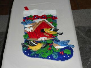 Vintage Bucilla Felt Applique Christmas Stocking (" Wild Birds ") 83955