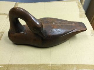 Vintage Wood Duck Decoy Carved Long Neck Head Looking Back