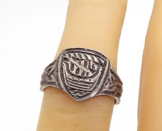 925 Sterling Silver - Vintage Antique Celtic Knot Shield Band Ring Sz 6 - R17859