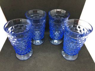 Set Of 4 Vintage Blue Fostoria American / Whitehall Colony Footed Tumblers