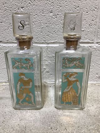 Vintage Art Deco Barware Glass Hand Painted Decanters (2)
