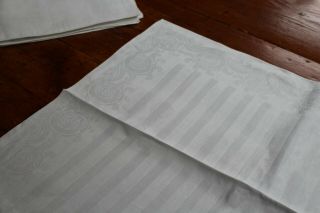 Vintage Snowy White Linen Damask Napkins 9 @ 22x24 Stripes & Swirls Mono S