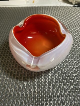 Vintage Murano Art Glass Ash Tray Candy Dish Bowl Orange White Glass Italian