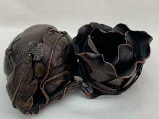 Outstanding 19th Century Japanese Bronze Brush Washer Of Flower & Walnut Form.