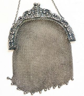 Sterling 925 Fine Silver Mesh Chainmail Purse Handbag,  Foliate Scrolls 2113 2