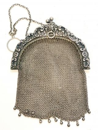 Sterling 925 Fine Silver Mesh Chainmail Purse Handbag,  Foliate Scrolls 2113 3