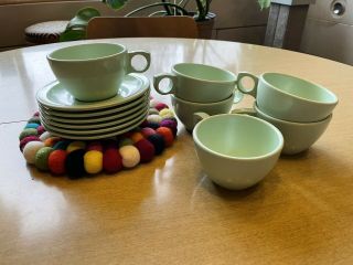 Vintage Coffee Cup And Saucer Set - Melmac Prolon Ware Green Set Of 6