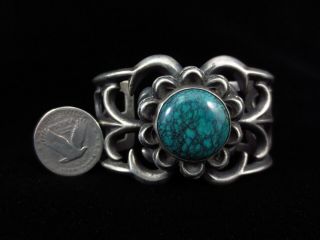 Antique Navajo Bracelet - Tufa Cast,  Sterling Silver,  And Turquoise - Heavy