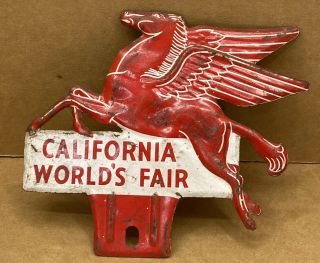 1940s Mobil Oil Pegasus License Plate Topper (with“s”in Worlds