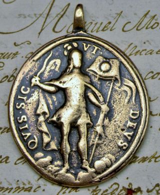 Antique Archangel Saint Michael Holy Trinity Father Son Holy Spirit Bronze Medal